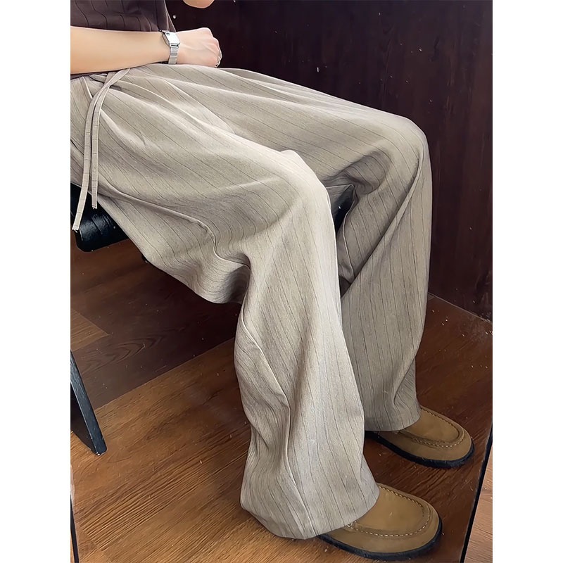 Old Money Style Striped Suit Pants for Men, Autumn Lazy Loose Wide-Leg Yamamoto Pants, Clean Fit Drape Casual Pants