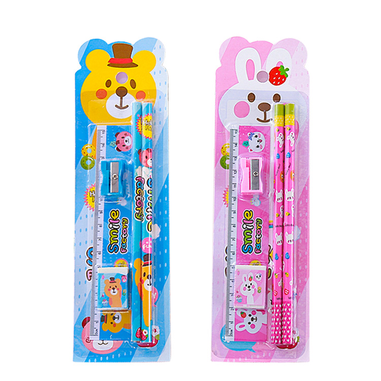 Nuevo juego de papelería de cinco piezas para estudiantes y niños, juego de regalos, papelería, papelería de aprendizaje creativo, juego de cinco piezas al por mayor