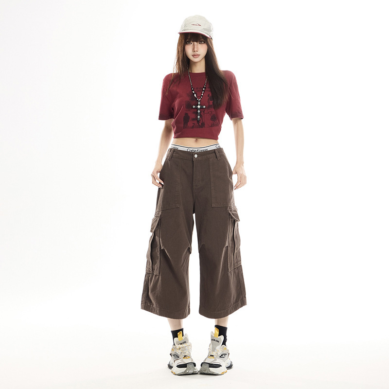 Brown Workwear-Style Cropped Jeans for Women, 2026 Summer New Straight Loose High-Waisted Slimming Versatile Wide-Leg Pants Brown Workwear-Style Cropped Jeans for Women, 2026 Summer New Straight Loose High-Waisted Slimming Versatile Wide-Leg Pants