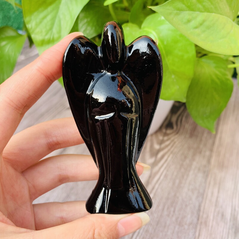 天然水晶黑曜石雕刻打磨水晶天使摆件家具办公摆件 图 4