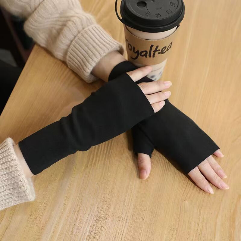 秋冬徳絨毛保温手袋工場卸売り女性冬半指手袋キーボードを叩く学生は字保温手袋を書く|undefined