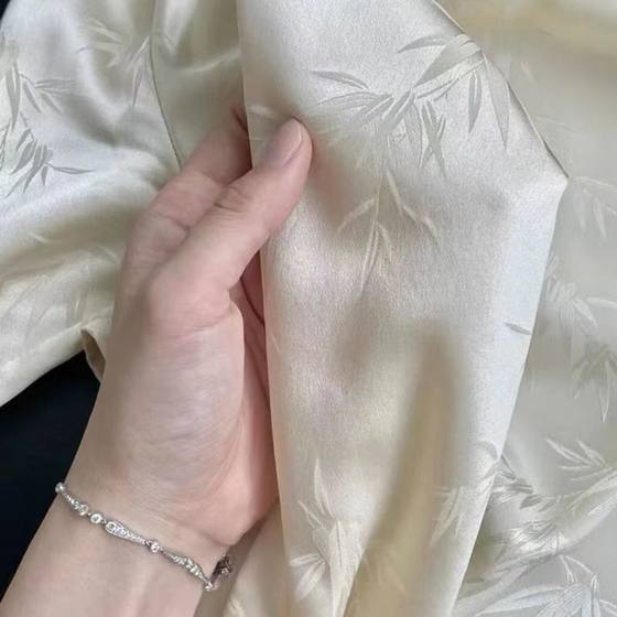 High-grade imitation acetic acid spring and autumn thick coat fabric bamboo leaves dark pattern jacquard fabric hanging down Hanfu cheongsam horse wholesale
