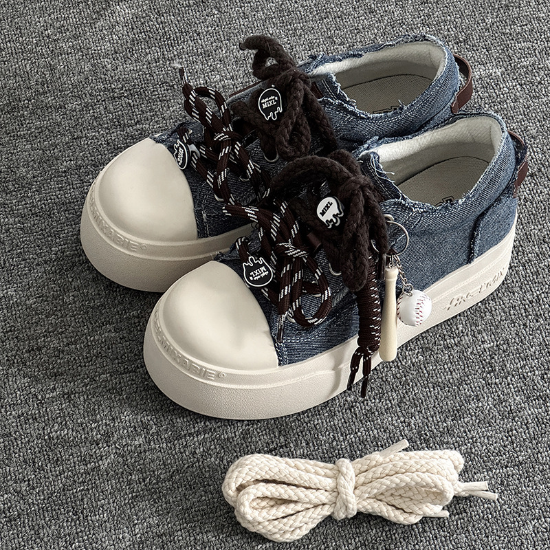 7cm Invisible Height-Increasing Thick-Soled Sneakers Versatile Height-Increasing White Shoes Men's Retro Washed Black Canvas Shoes Large-Toe Shoes