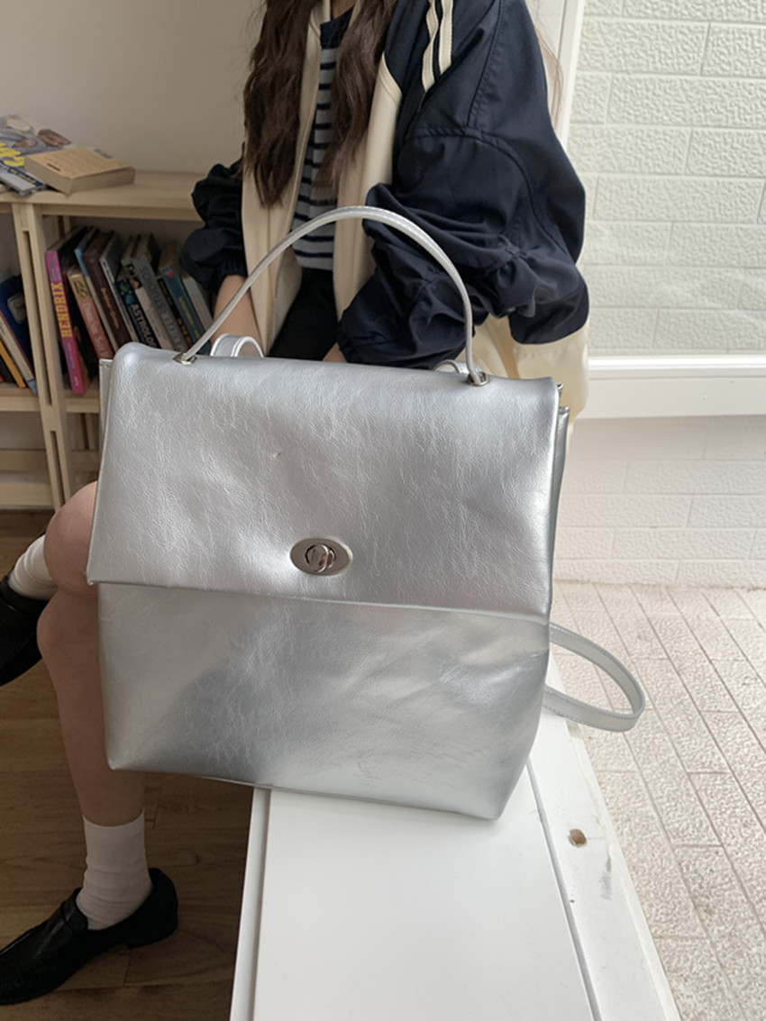 Women's Silver Backpack For College Students Autumn Winter Style_voghion.com