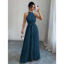 E 13821 Stand-collar pleated maxi dress ���I�o�����ȹ�¿�W