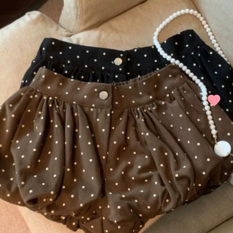 New Style White Floral Polka Dot Shorts for Women, Summer Hot Girl Style, Ultra-Short Puffy Flower Bud Skirt Shorts