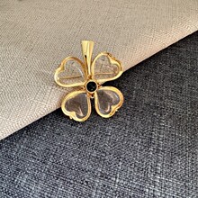 镜面黄铜爱心形白水晶玻璃四叶草叶子胸针吊坠两用