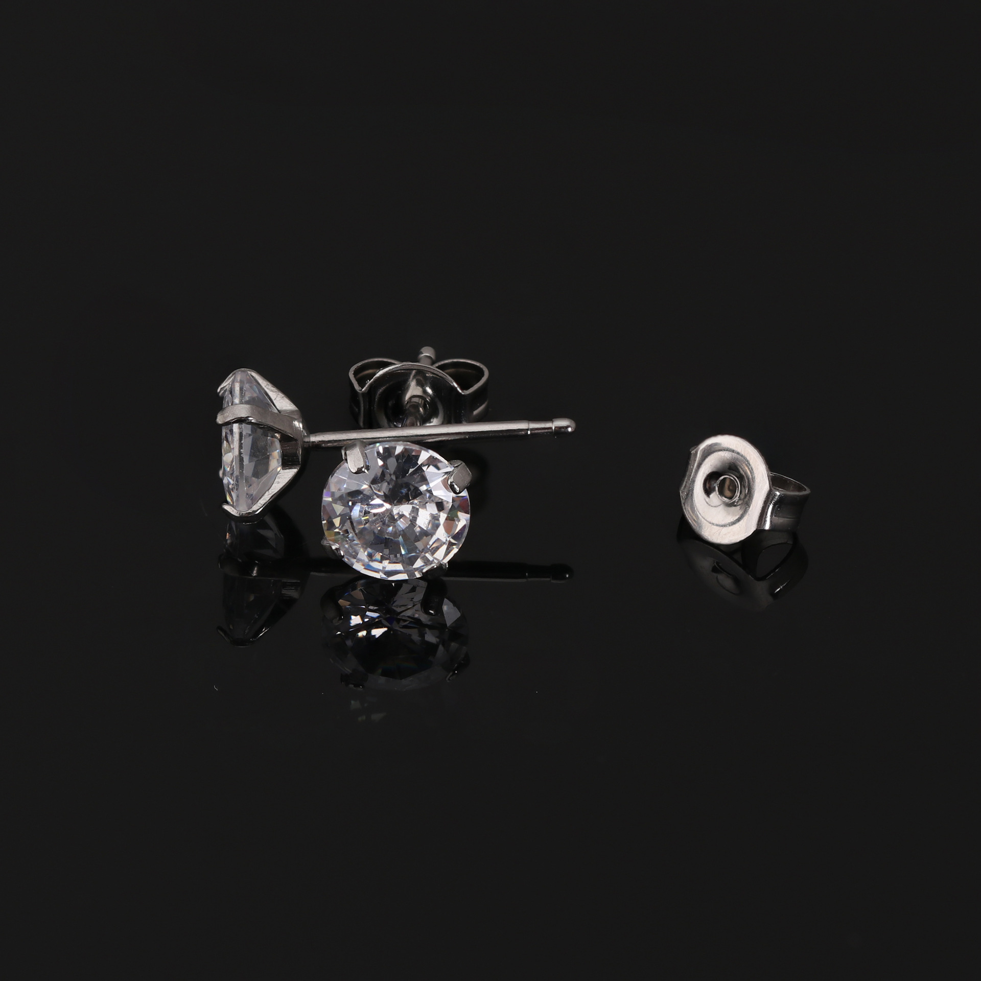 Cross-border Hot Sale Stainless Steel Pin Four-claw Zircon Earrings European and American Fashion Twelve Constellation Color Zirconium Earrings Earrings for Women