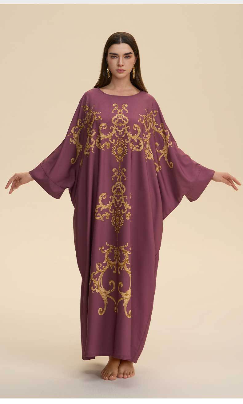 Foreign Trade Cross-border Middle Eastern Robe, Four-way Stretch Pajamas For Women, Loose, Luxurious, Fashionable Print,_ecoleips.com