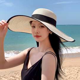 夏季沙滩草编帽子女韩版大帽檐防晒遮阳帽海边大沿百搭可收纳凉帽