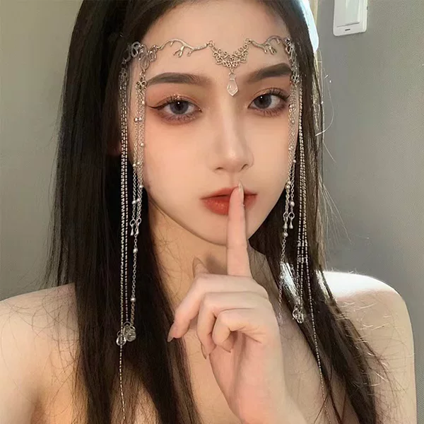 New Bridal Headwear Crystal Antler Water Drop Chain Hair Chain Headwear Super Fairy Hair Accessories Wedding Dress Hanfu Accessories