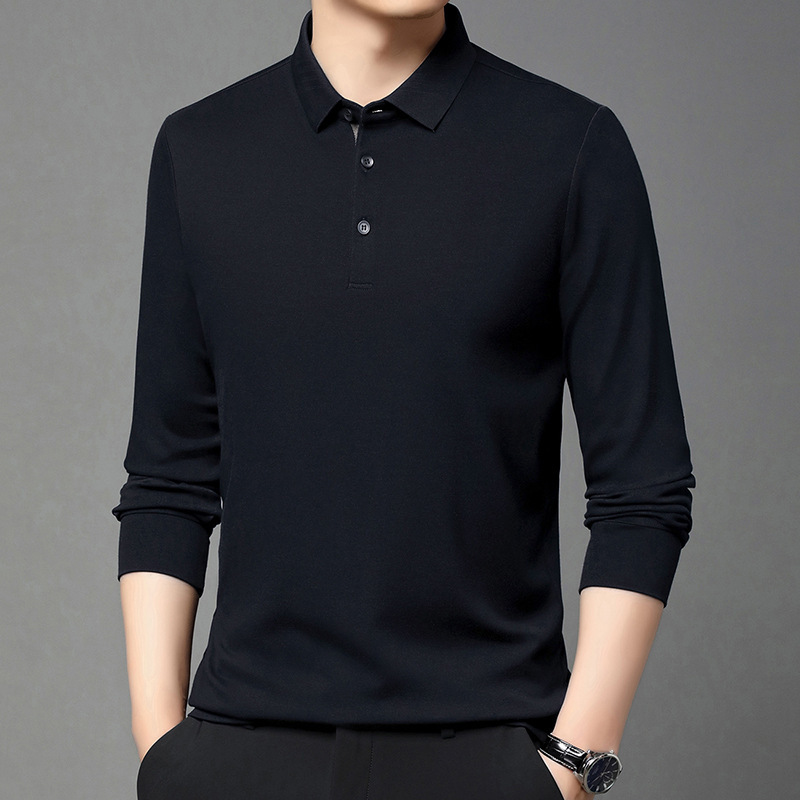 Light Luxury Brand Men's Long-Sleeved Cashmere T-Shirt Autum New Sheep Wool Lapel Skin-Friendly Outer Wear Polo Bottoming Shirt