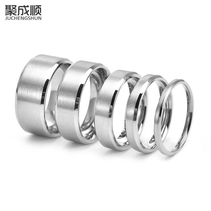 Cross-border jewelry simple couple titanium steel niche 2 4 6 8 10mm double bevel brushed casual wind ring in stock Cross-border jewelry simple couple titanium steel niche 2 4 6 8 10mm double bevel brushed casual wind ring in stock