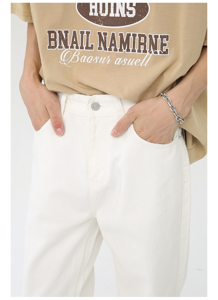 Quần jean nam ống rộng phong cách Hàn Quốc, quần dài denim thoải mái dễ phối đồ — Màu trắng, Màu vàng bùn, Màu đen, Xanh denim chi tiết 10
