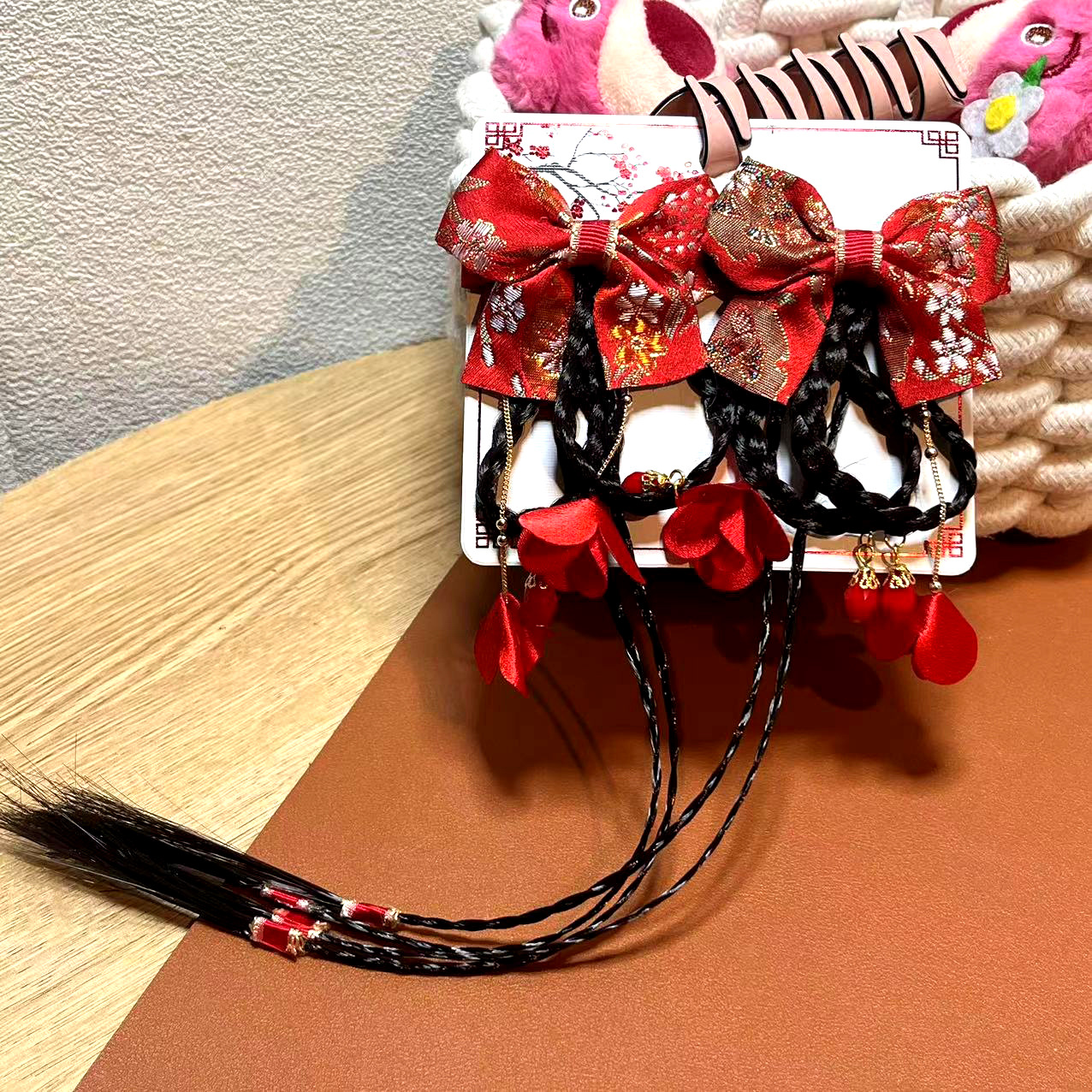 Año Nuevo horquilla accesorios para el cabello de los niños Hanfu estilo antiguo borla arco horquilla niña bebé peluca trenza cabeza Accesorios