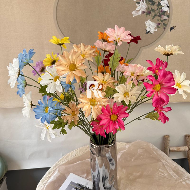 5頭小野菊太陽花雛菊仿真假花婚慶婚禮堂路引背景裝飾酒店插花藝