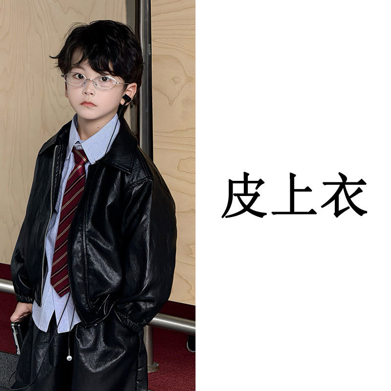 男童套装2025秋季新款皮衣儿童韩版帅气皮夹克短裤两件套一件代发|undefined