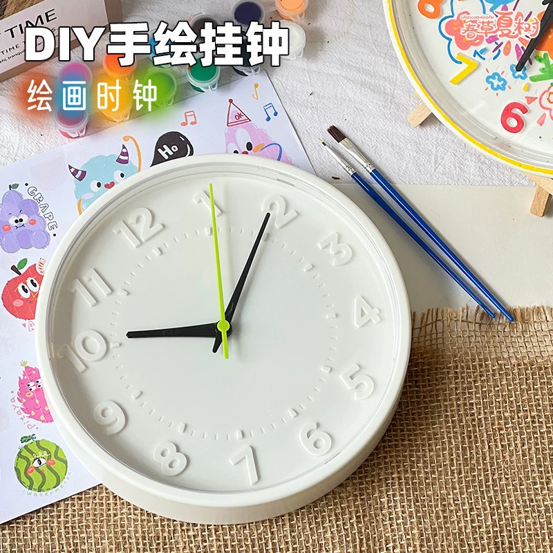 Детские креативные художественные часы ручной работы с ручной росписью граффити, пустые настенные часы, часы «сделай сам», окрашенные часы, материал, часы, групповая деятельность