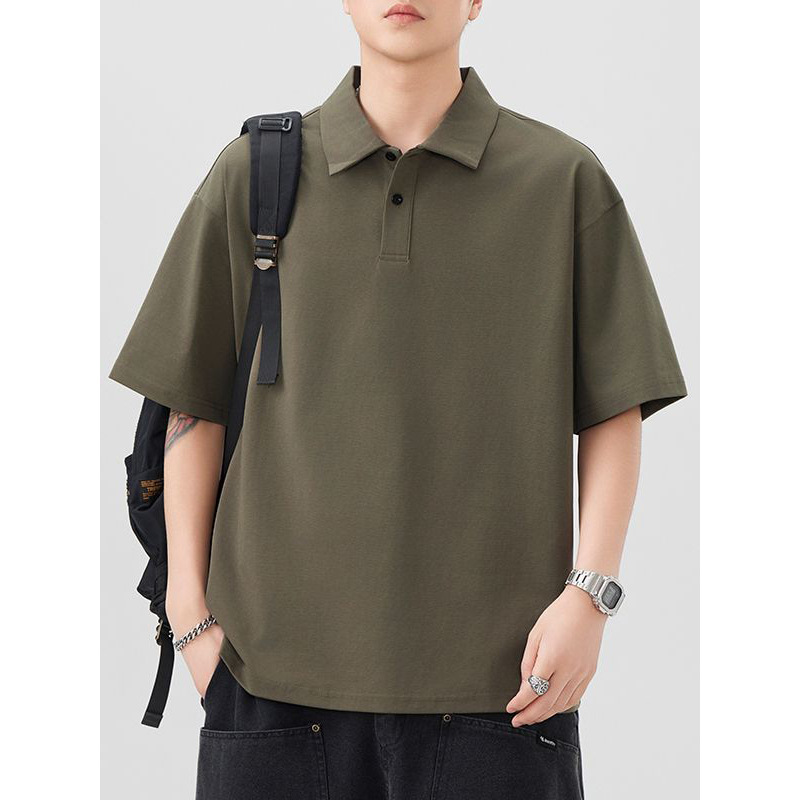 Mingge | Summer New 260g Solid Color Lapel POLO Shirt Men's Fashion Joker Loose Casual Short Sleeve Top