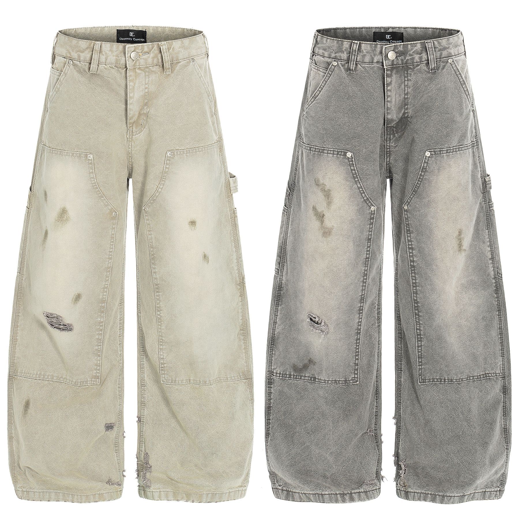 Unisex Oversized Jeans Im Vintage Look Grau Baumwolle_voghion.com