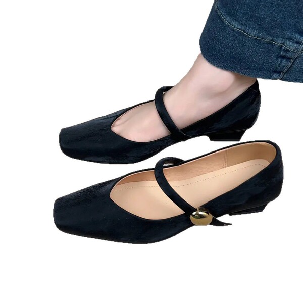 Elegant leather blue Mary Jane shoes square toe low-cut with a strap