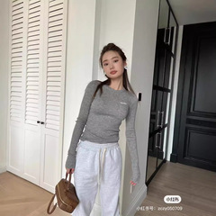 24早秋新款小众设计胸前小字母logo点缀修身显瘦气质百搭打底衫
