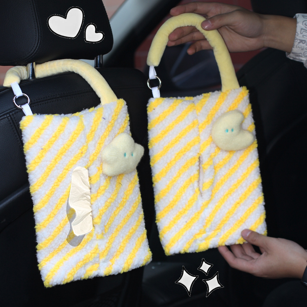 Nueva caja de toallas para automóviles con rayas de peluche para automóviles colgantes multifuncionales de toallas para automóviles de doble uso