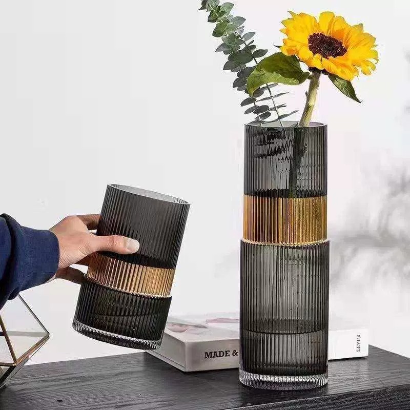 Florero de cristal de metal de lujo ligero de estilo europeo de alta apariencia creativa personalizada sala de estar mesa de comedor arreglo floral decoración artesanía