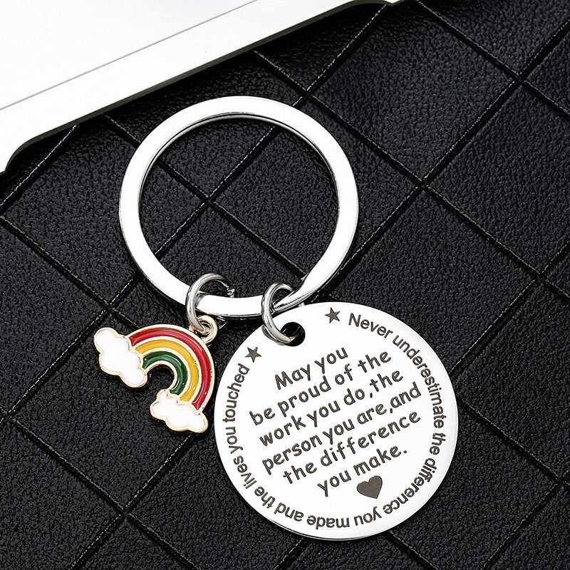 Stainless Steel Keychain Rainbow Creative Farewell Gift for Friends Amazon Cross-Border Best Seller Customizable European and American Style Stainless Steel Keychain Rainbow Creative Farewell Gift for Friends Amazon Cross-Border Best Seller Customizable European and American Style