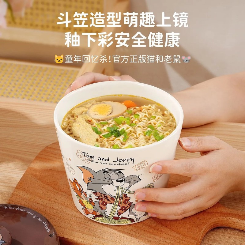 猫和老鼠联名泡面碗加厚陶瓷碗高颜值带盖泡面碗防烫耐高温卡通碗|undefined