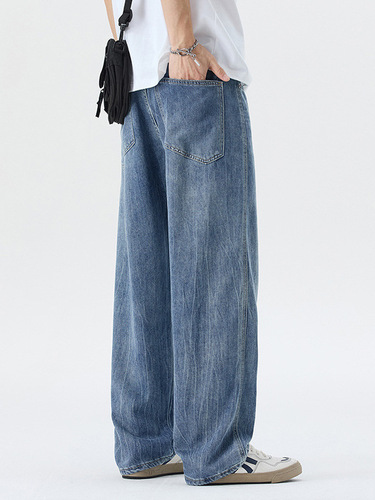 Summer New Lyocell Men's Lightweight Tencel Casual Loose Drape Slimming Versatile Simple Straight Leg Pants