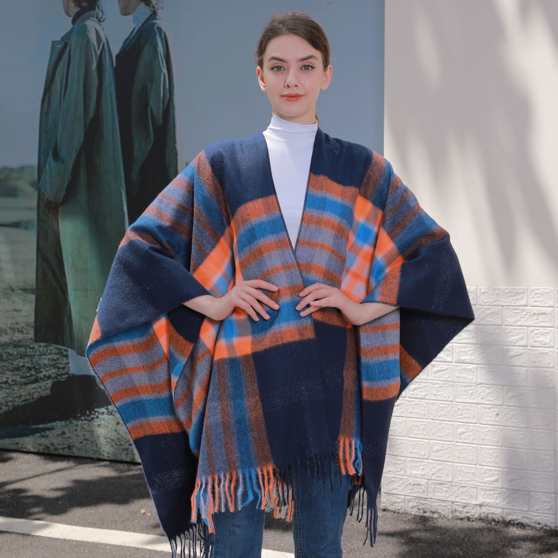 Nueva bufanda a cuadros de doble cara de comercio exterior chal para hombres y mujeres, el mismo estilo, imitación de cachemira, calidez, capa de todo fósforo, bufanda transfronteriza