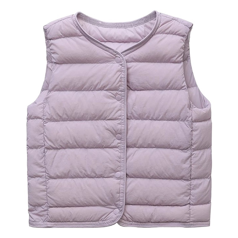 Youjia Clothing New Style Children's Solid Color Vest for Boys and Girls, Warm Outerwear Vest, Lightweight Round Neck Vest