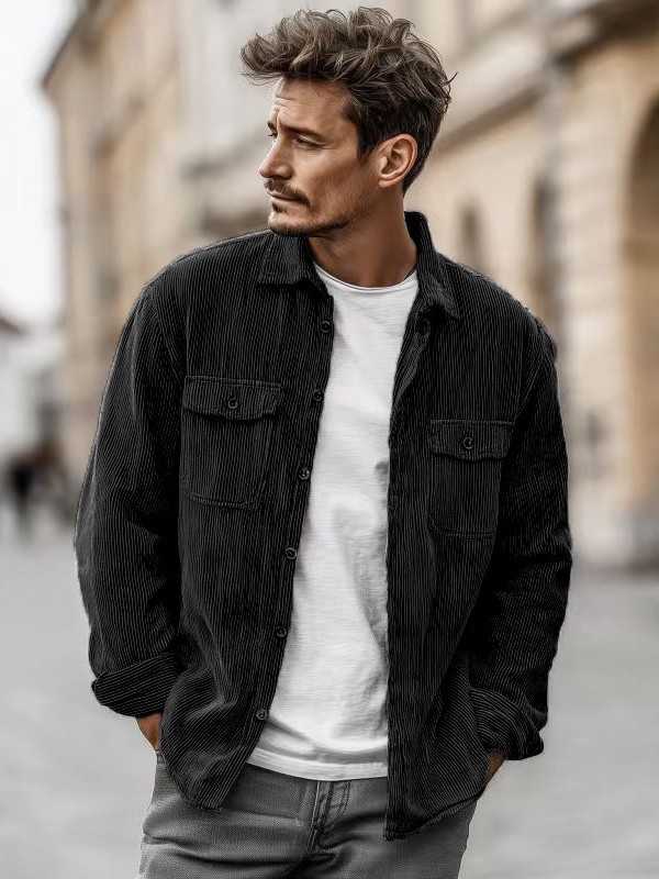 Camisas de pana en otoño e invierno, moda masculina, calle alta, cardigan de botón, abrigo de rayas, exportación transfronteriza masculina