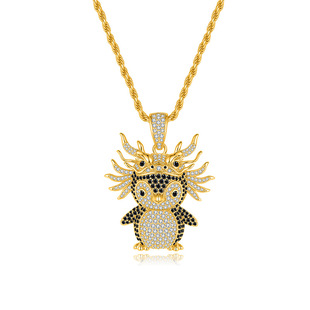 Creative and Domineering Unicorn Dragon Head Hip-Hop Penguin Sterling Silver Pendant Exaggerated Full Diamond Mixed Color Hiphop Men's and Women's Necklace