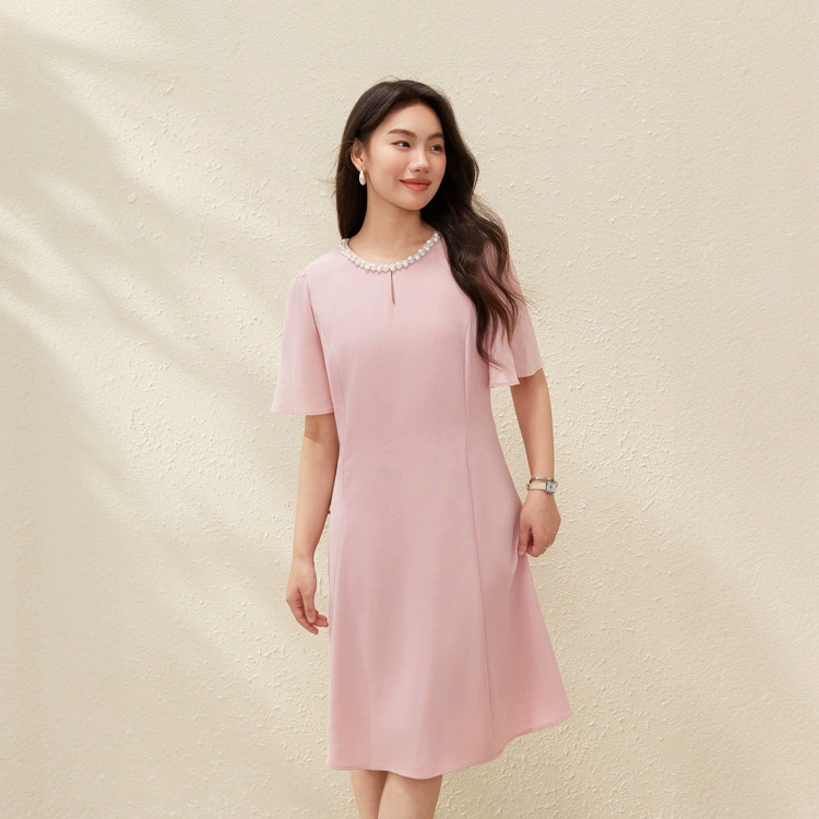 [Розовые и белые тени] Платье с короткими рукавами ручной работы в стиле Цяньцзинь, тонкое и красивое, плюс размер, новый летний стиль, мм