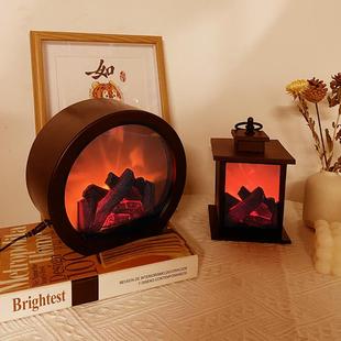 Simulated Flame Lamp Atmosphere Lamp Night Light Bedroom Bedside Fireplace Table Lamp Retro Desktop Christmas Decoration Ornaments Banyan