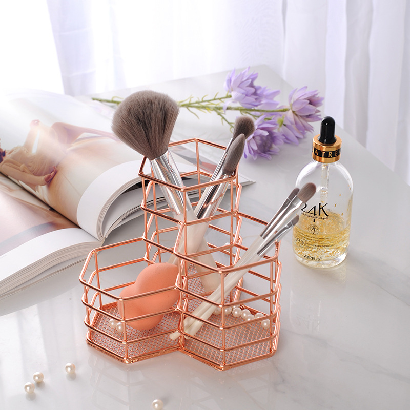 不銹鋼六邊形三合一收納籃子美妝首飾小飾品小物件整理盒放置筐