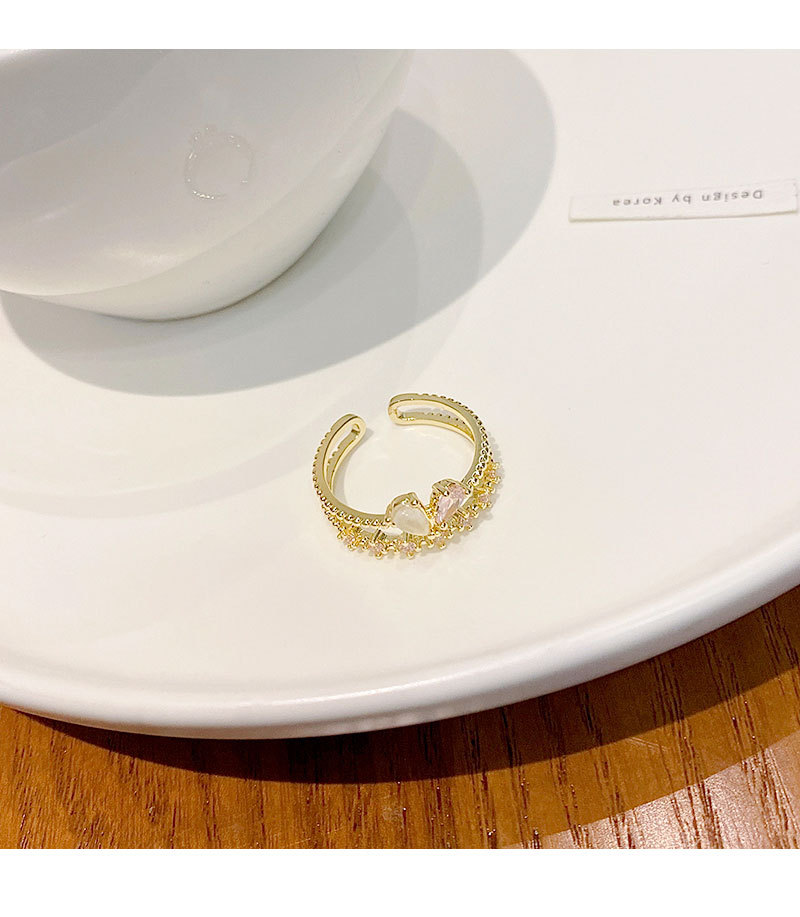 Fashion Heart Shape Copper Plating Inlay Zircon Open Ring 1 Piece