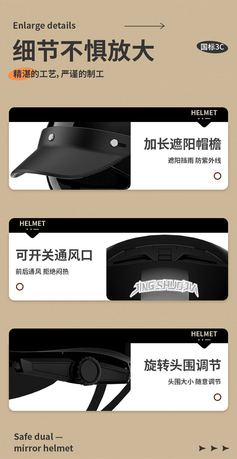 New National Standard 3C Electric Bicycle Helmet for Women, Summer Sun Protection, Breathable Retro Motorcycle Half Helmet, Men's Safety Helmet