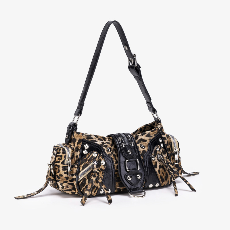 Hot-Selling Cross-Border Motorcycle Bag for Women, Y2K Spicy Girl Style Commuter Underarm Bag, High-End Leopard Print Large-Capacity Shoulder Bag Hot-Selling Cross-Border Motorcycle Bag for Women, Y2K Spicy Girl Style Commuter Underarm Bag, High-End Leopard Print Large-Capacity Shoulder Bag
