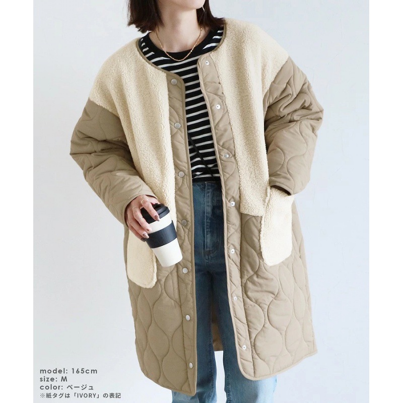 日系新款拼接棉服冬季2023设计感韩版中长款棉衣外套