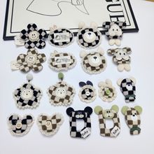 黑白格子手工布艺小熊卡通拉布布贴DIY辅料儿童鞋袜包包帽子配件