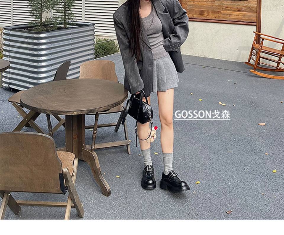 Giày lười nữ da lộn cổ điển đế dày gót vừa mũi tròn phối khóa nhỏ — màu đen chi tiết 20