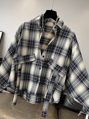 Bat-sleeve plaid shirt, women's morning and autumn clothes, 2025 this year's new spring and autumn long-sleeved shirt, thin coat