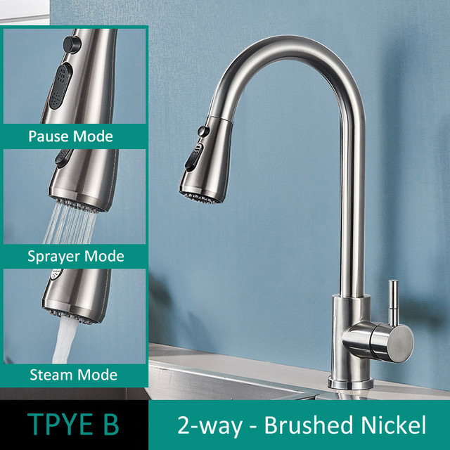 Acero inoxidable 304 pull-out grifo de la cocina del fregadero a prueba de salpicaduras giratoria caliente y fría grifo del fregadero