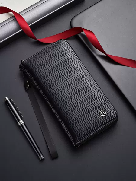 Fashion Classic Business Zipper Bag Men's Long Wallet Large Capacity Clutch Bag Multifunctional Mobile Phone Change Card Bag