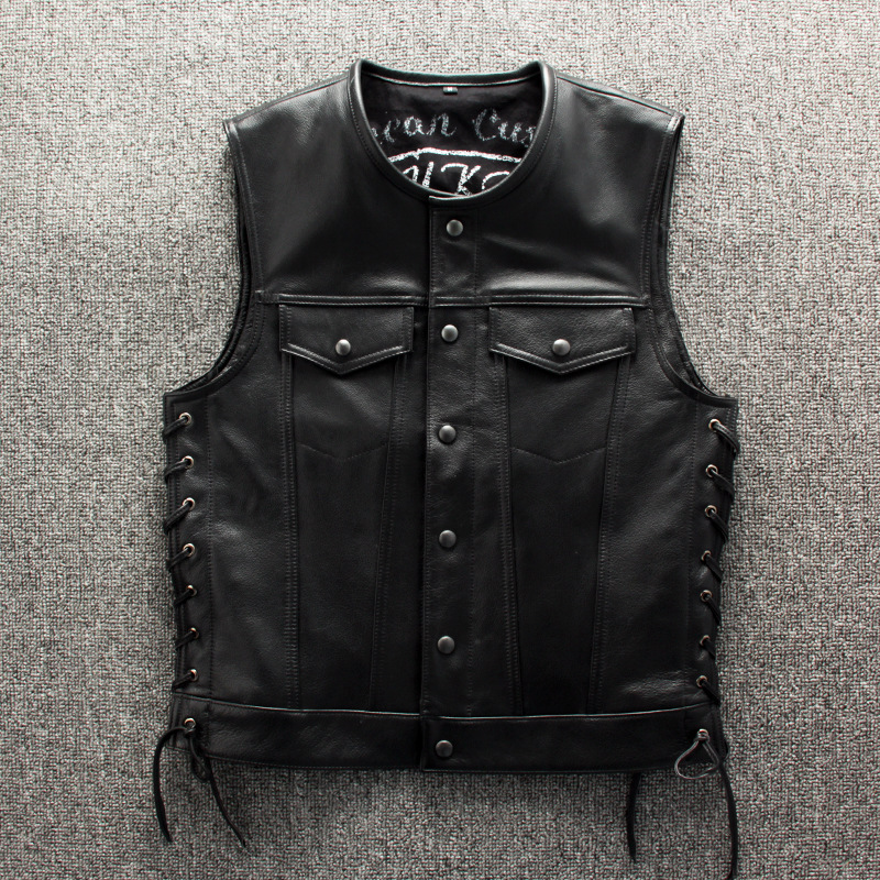 New Product Son of Chaos Genuine Leather Vest Men's Top-Layer Cowhide Collar Slim-Fit Rock Motorcycle Leather Vest