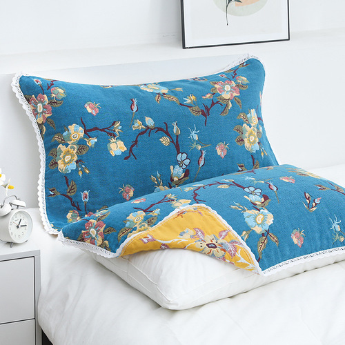 A pair of pure cotton gauze pillow towels  new cotton couple high-end five-layer thickened pillow towel student girl anti-slip