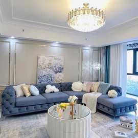 乐品居现代简约布艺转角沙发组合法式轻奢风弧形拉扣高端家居家具